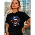thumbnail image 6 of Women's T-Shirt Skull With Headphones Short Sleeve Casual Tee Classic Crew Neck T Shirt for Women Black, M, 6 of 7