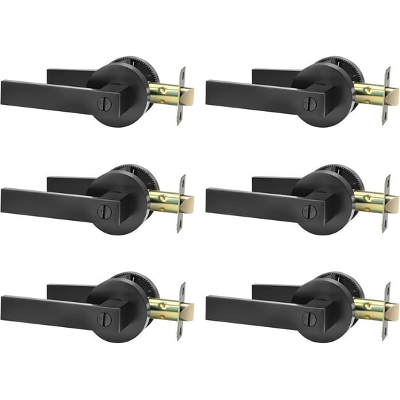 6 Pack Matte Black Privacy Door Handles - Keyless Interior Door Knobs, Heavy Duty Reversible Door Levers for Bedroom, Bathroom, Office