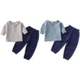 thumbnail image 4 of GYRATEDREAM Toddler Baby Boy Clothes Solid Color Cotton Linen Long Sleeve Henley Shirts and Pants Set 2Pcs Summer Outfits for 6M-7Y, 4 of 5