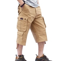 SWSMCLT Men's Cargo Capris Soft Cotton Loose Casual Spandex Mid Rise Button Fly Pocket Gaucho Cropped Pants Khaki 30