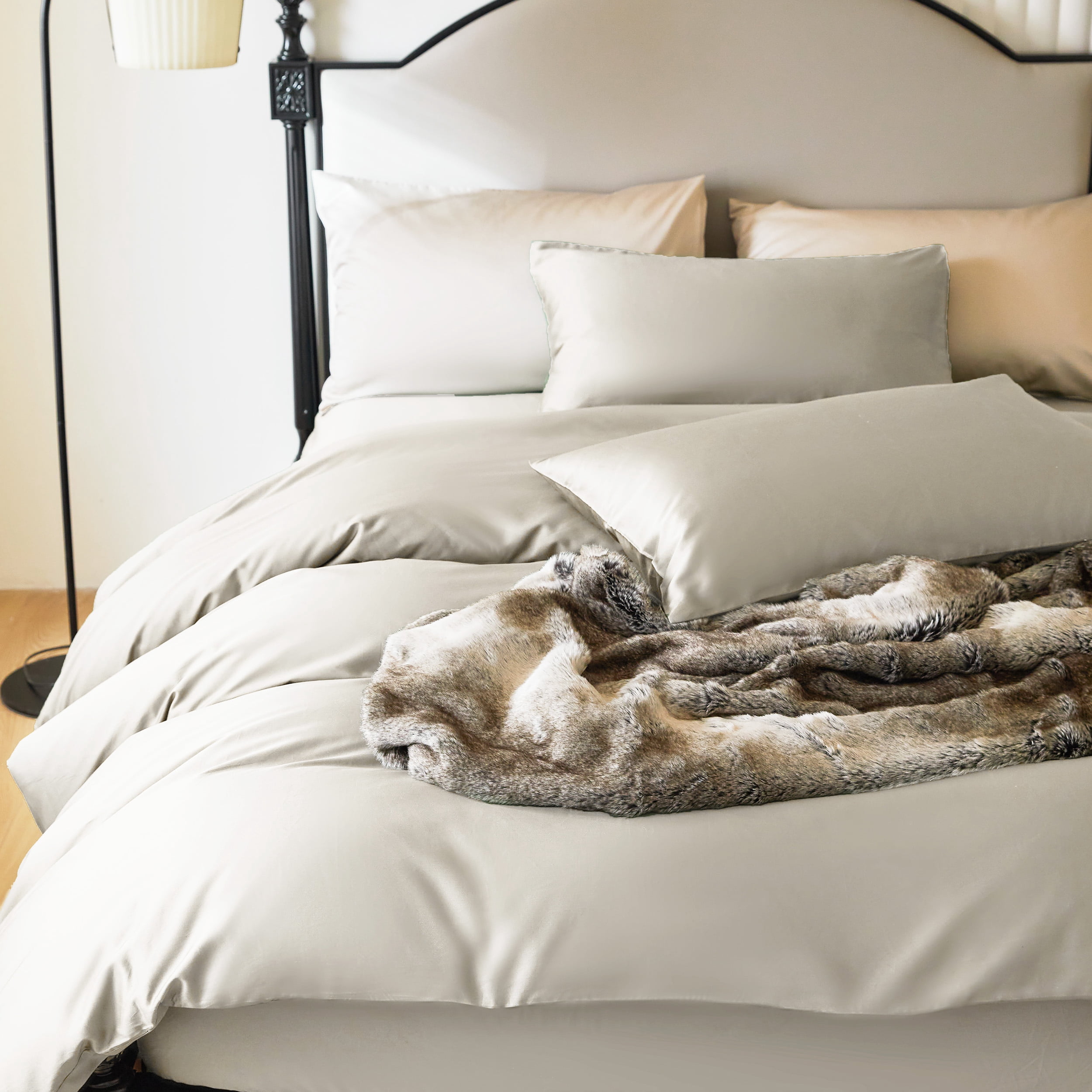 PURE ERA 800 Thread Count Long Staple Cotton Duvet Cover Set Sateen Silky Soft Luxurious Smooth Beige King