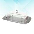 thumbnail image 3 of Stainless Steel Butter Dish Serving Tray with Plastic Lid Kitchen Cream Plate Cheese Holder, 3 of 6