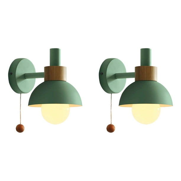 2X LáMpara de Pared LED con Interruptor Aplique de Madera Luces IluminacióN Interior DecoracióN del Hogar Mesita de Noche Dormitorio Sala de Estar con Bombilla B