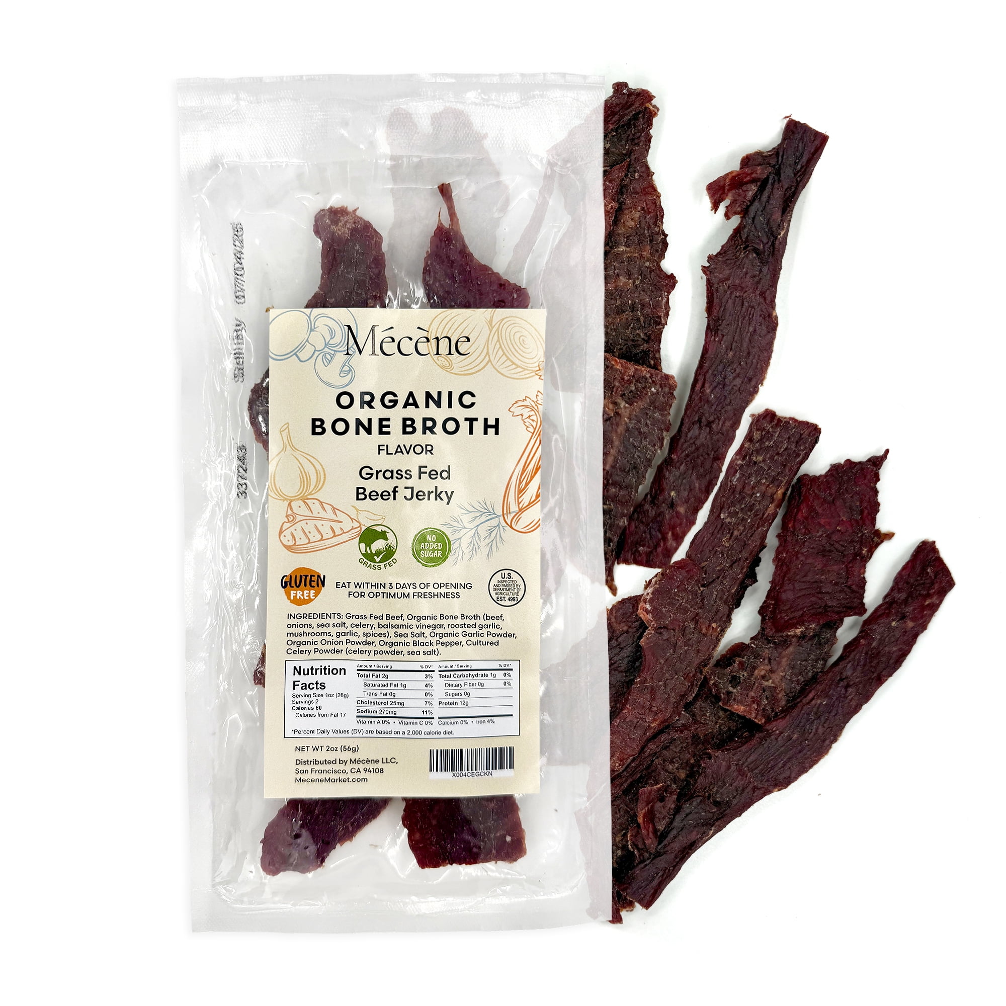 Tough To Chew: Organic Bone Broth Beef Jerky – Grass-Fed, Zero Sugar, Low Calorie, High Protein, Extra-Firm Texture – 2 oz (Pack of 4)