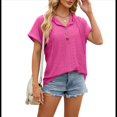 thumbnail image 2 of Blusa con Capucha y Botones de Color Liso para Mujer, Blusa Informal de Verano con Cordón Ajustable. Rosa Roja L, 2 of 10