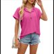thumbnail image 2 of Blusa con Capucha y Botones de Color Liso para Mujer, Blusa Informal de Verano con Cordón Ajustable. Rosa Roja XL, 2 of 10