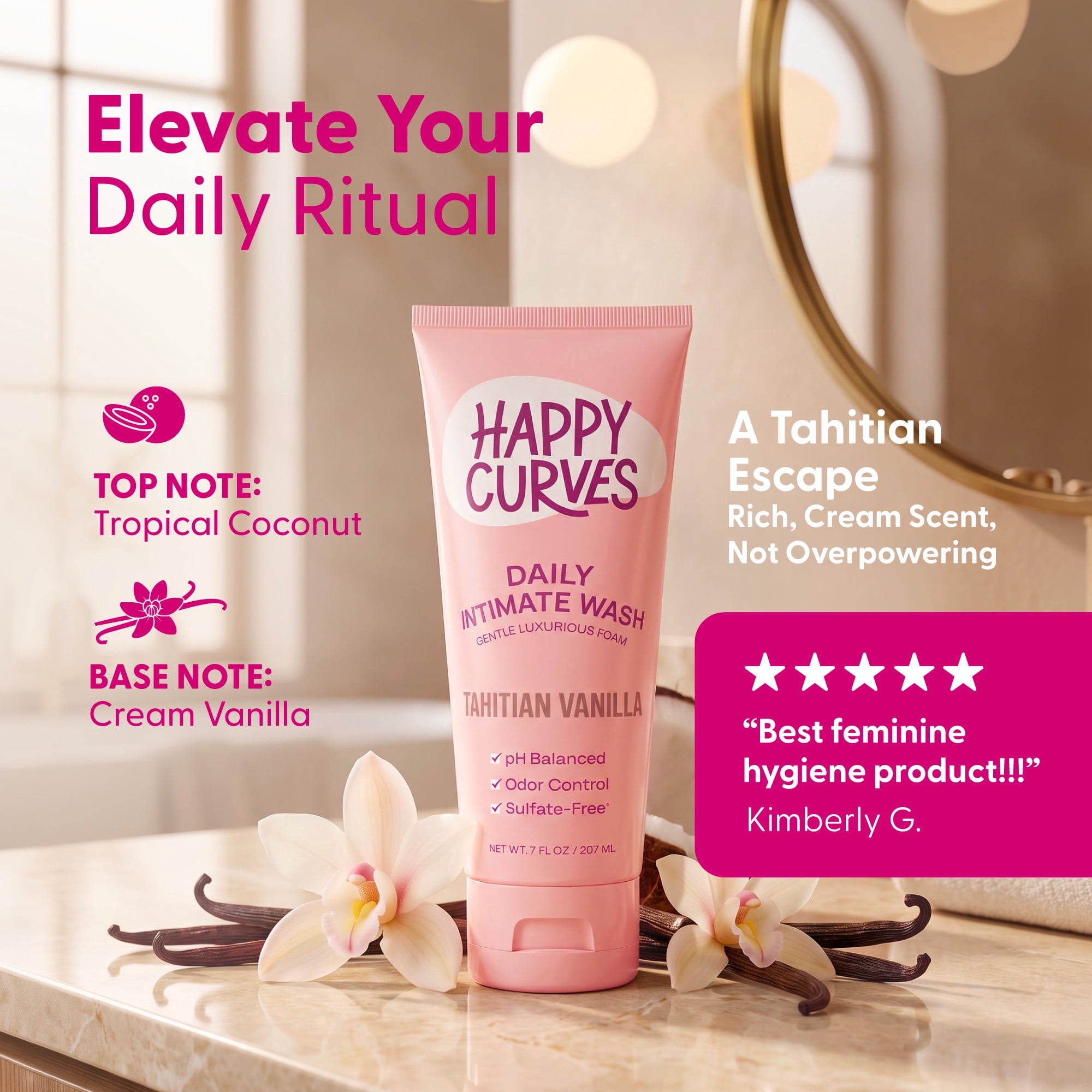 Happy Curves Feminine Intimate Wash, Tahitian Vanilla, 7 fl oz