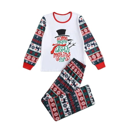 

Genuiskids Christmas Family Pajamas Long Sleeve Christmas Patterns Letters Crew Tops Long Deer Pants Parent-Child Christmas Nightwear Holiday Pjs Outfits
