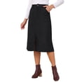 thumbnail image 4 of Womens Corduroy Midi Skirt High Waist A-Line Split Front Casual Fall Winter Long Skirts with Pockets S Black, 4 of 6