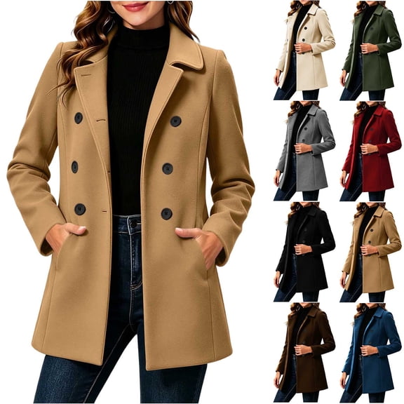 Cmtiyu Winter Coats for Women Classic Notched Collar Long Sleeve Button Pea Coats with Pockets Casual Fall Winter Outerwear Jackets S-2XL