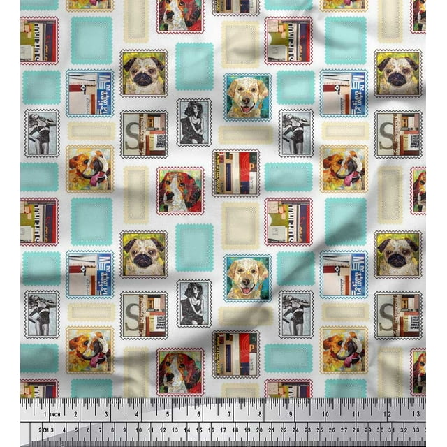 Soimoi Poly Georgette Tissu Cadres, Femmes et Chiens Patchwork Tissu Imprimé 1 Yard 52 Pouces de Large