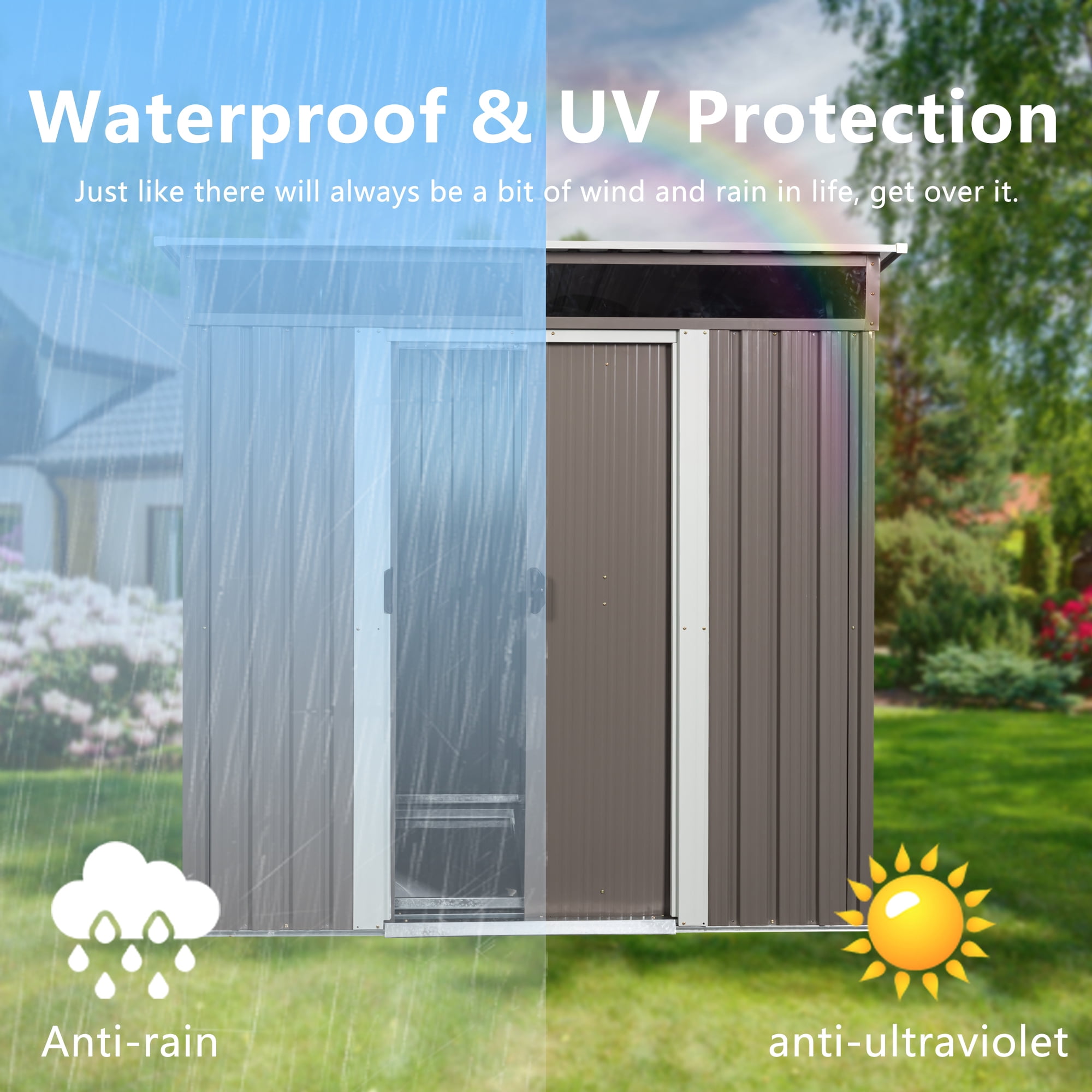 AENKYO Outdoor storage sheds 6FTx5FT Pent roof with Double Lockable Doors for Backyard Patio Lawn - Grey