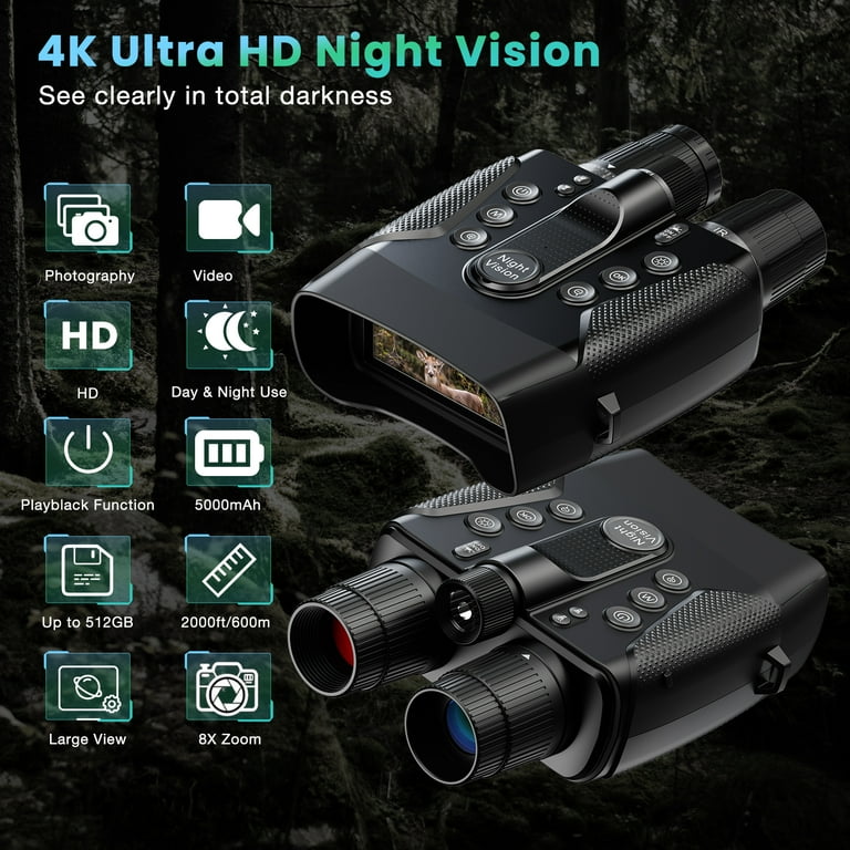 FETERVIC 4K Night Vision Goggles, 5x Zoom, Video Recording, IP65