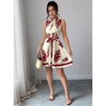 thumbnail image 4 of Women'S 2025 Summer Boho Floral Print Sleeveless Belt Flowy Button Down Midi Sun Dress Red L, 4 of 9