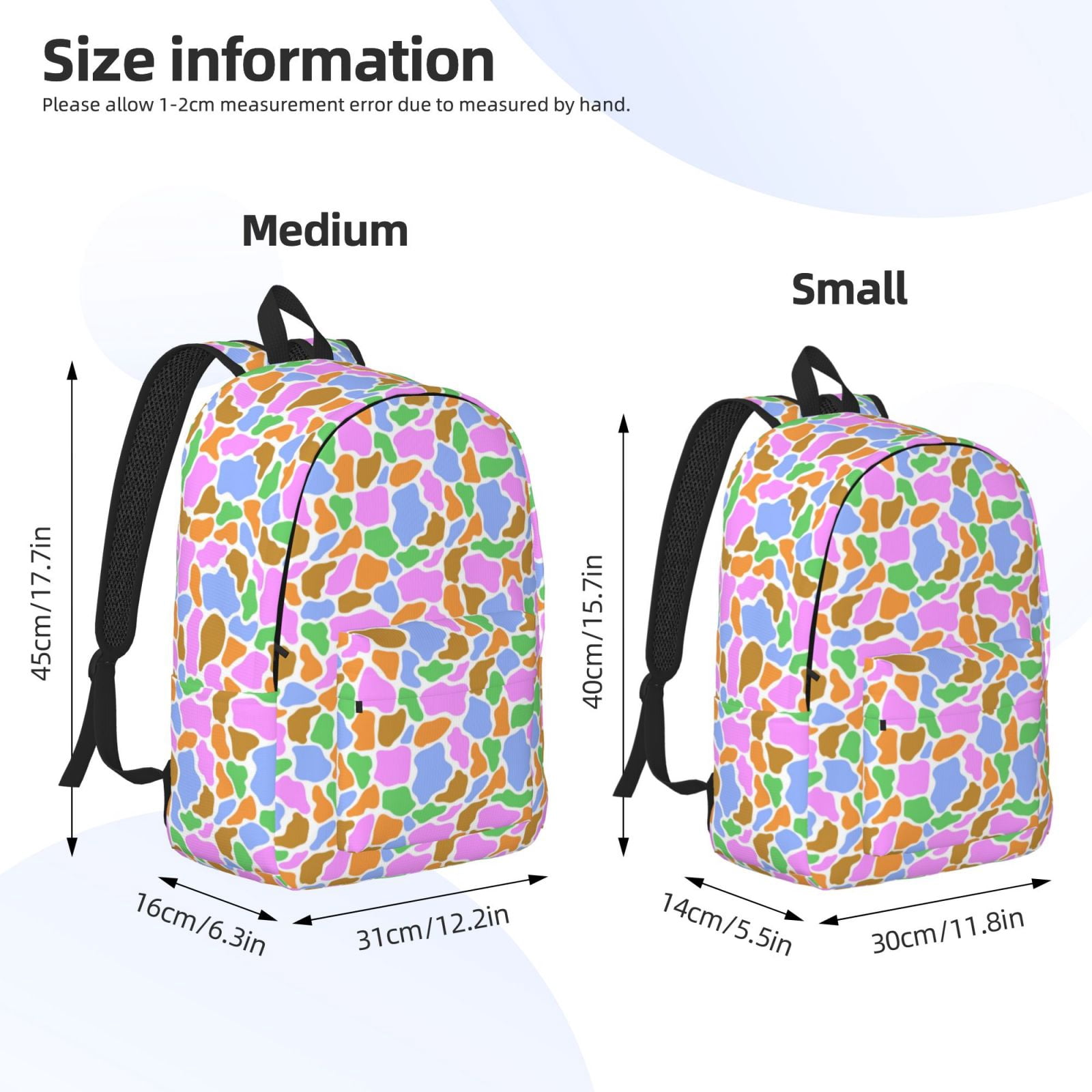 Picia Colorful Cow Skin Printed Canvas Daypack - Stylish and Durable Vintage Compact Backpack - Class, Work, Travel, or Laptop Bookbag,Organized Compartments-Medium