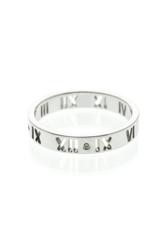 Pre-Owned Tiffany Atlas Pierced Diamond Ring White Gold (18K) Fashion Diamond Band Ring Silver
