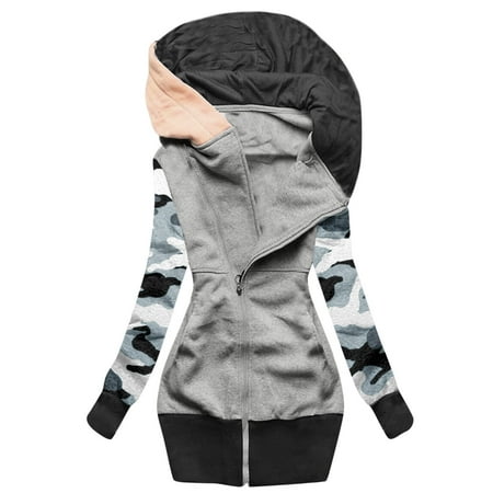 

Women Casual Faishion Jacket Sweatshirt Zipper Pocket Coat Camouflage Print Panel Long Sleeve Coat plus Size Maternity Jacket Running Jacket Women Full Zip Jackets Light Jackets for Women