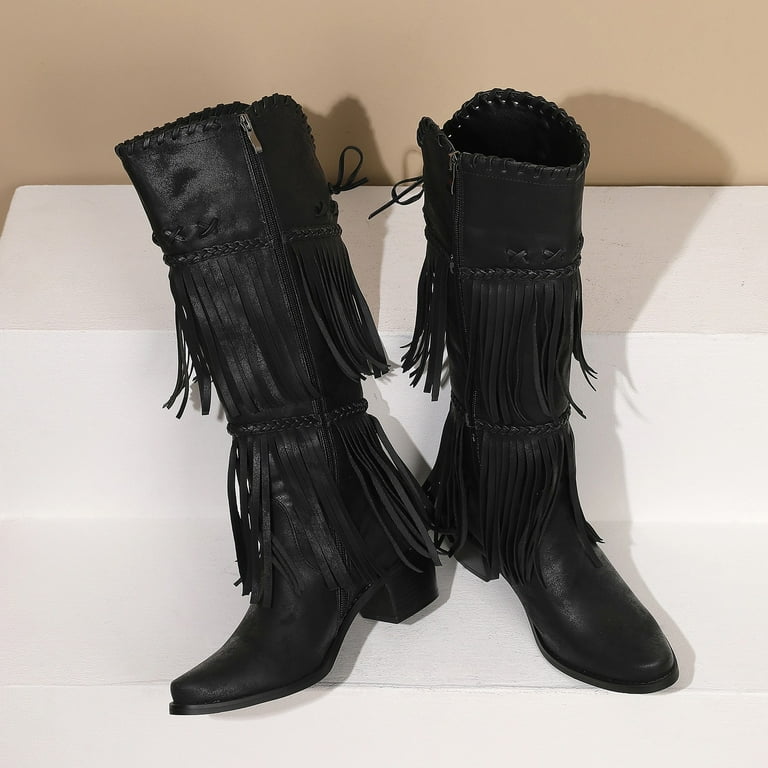 Over the knee cowboy boots with fringe clearance