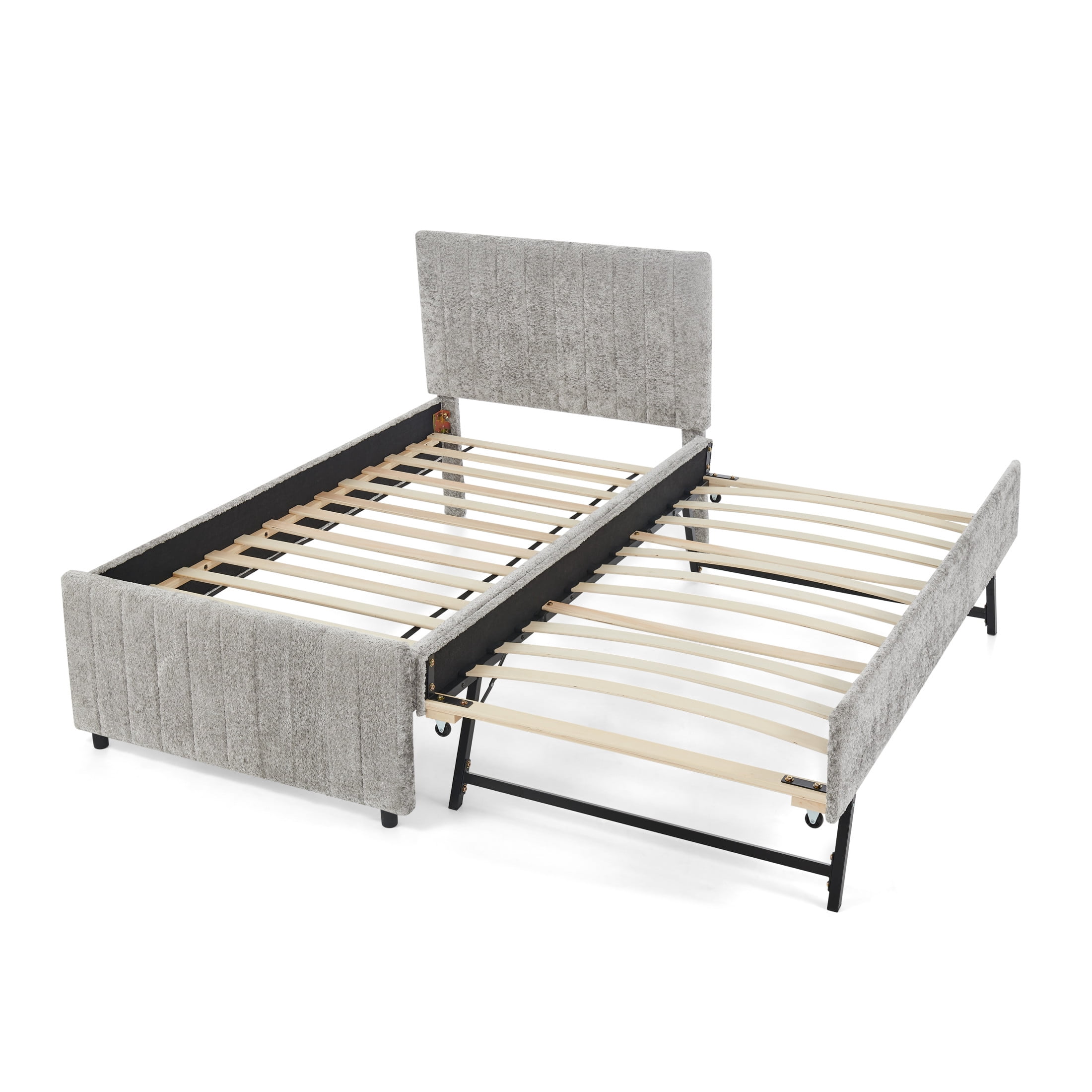 Noble House Fioren Twin Size Chenille Upholstered Bed Frame, Space Saving Daybed with Hidden Trundle, Gray