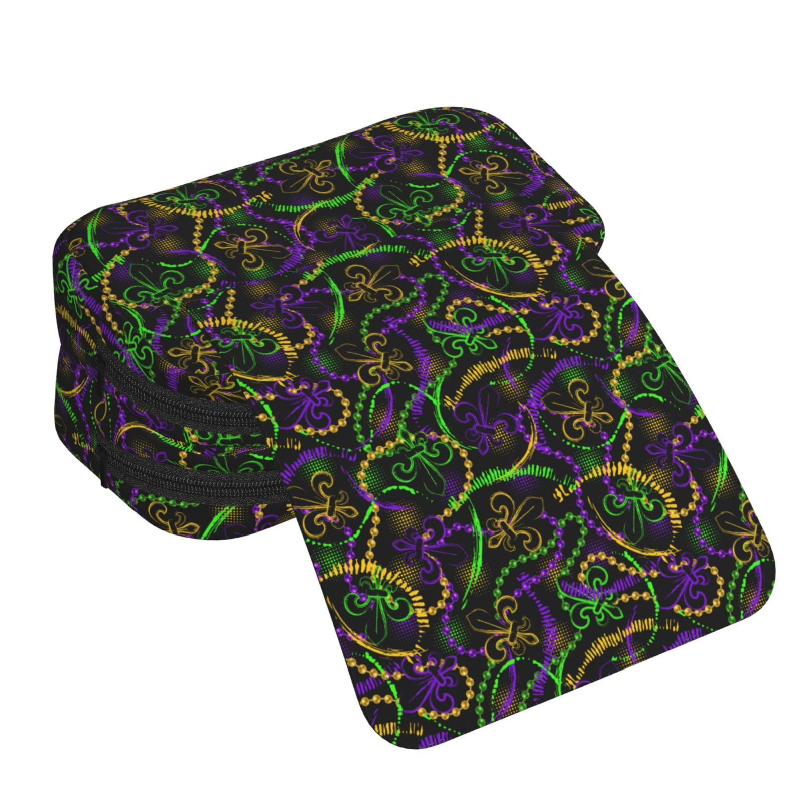 Rateoe Neon Mardi Gras Pattern Double Clamshell Pen Case, Storage Organizer with Two Zipper Compartments– Holds Up to 50 Pencils & Pens
