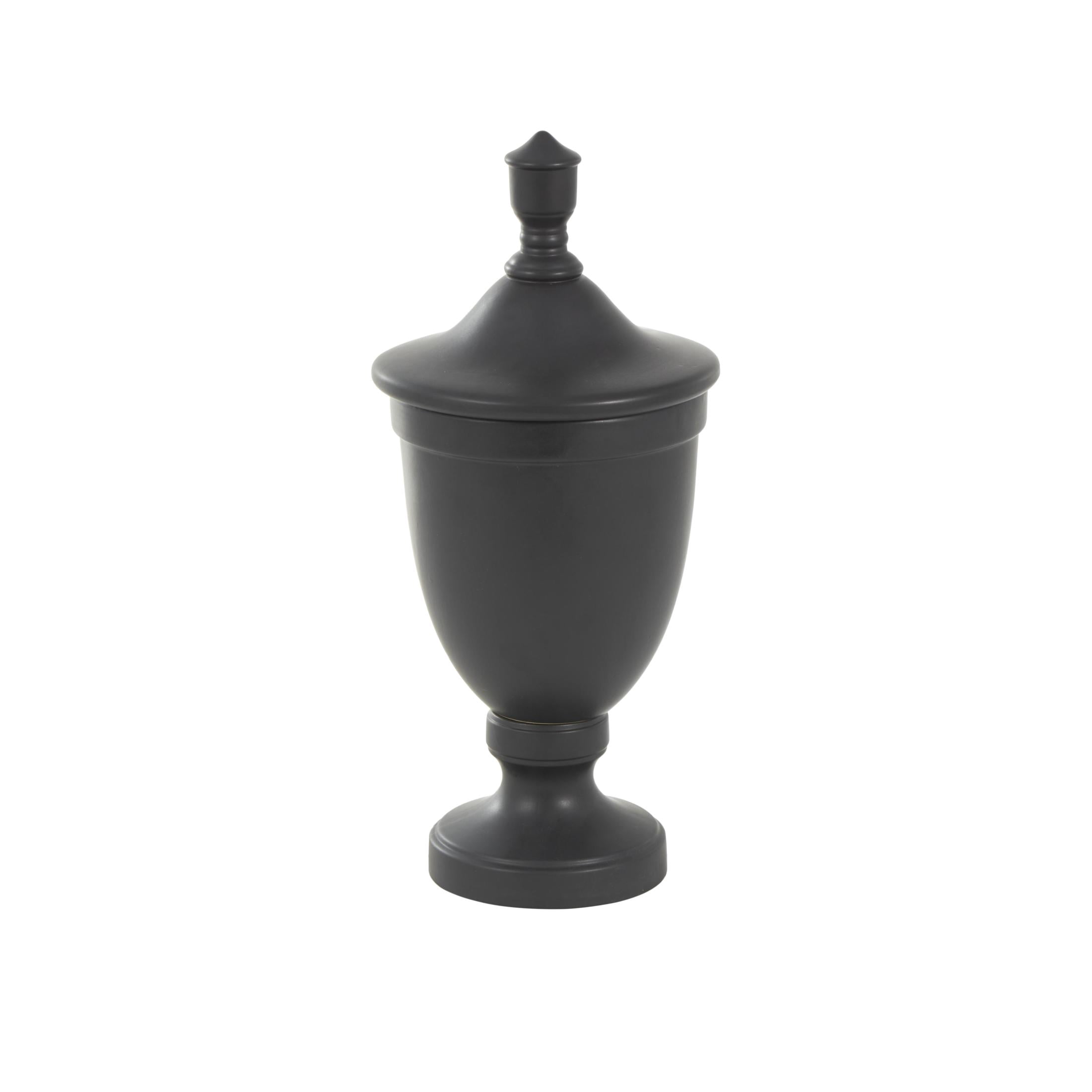 DecMode 10" x 22" Black Ceramic Fluted Urn Shaped Decorative Jars with Lid, 1-Piece