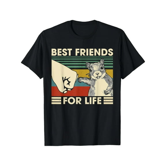 Men's Retro Squirrel Fist Bump Graphic T-Shirt - "Best Friendeve Round Neck Tee for Casual Summer & All-Season Wear, Squirrel Shirt, Leisure Clothing, Nostalgic Design, Machine Washable Fabric
