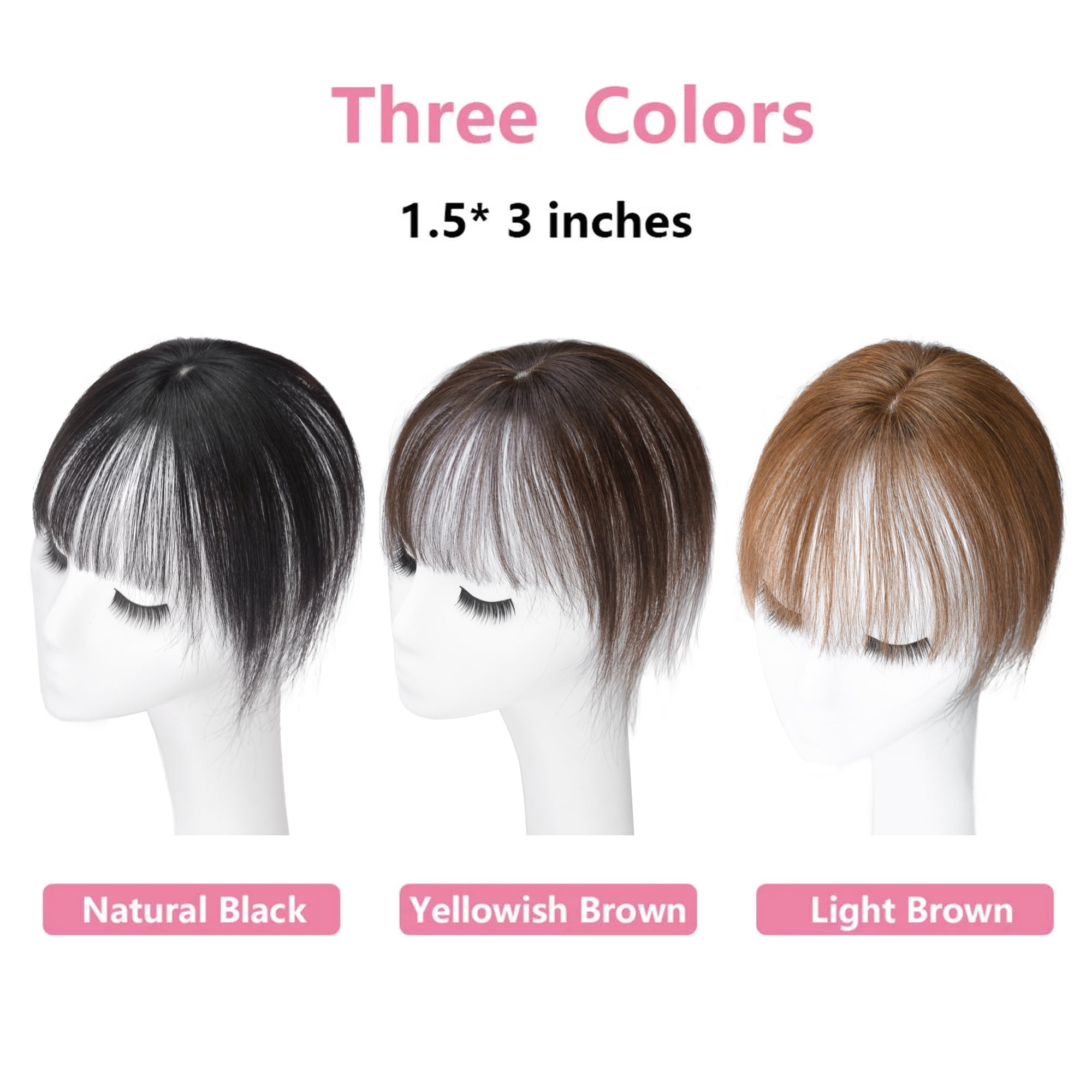 viviaBella Human Hair Clip in Hair Bangs 3D Machine Made Mono Base Clip-on Bangs Topper Real Hair Air Bangs One Piece Clip in Hair Topper/Hair Fringe