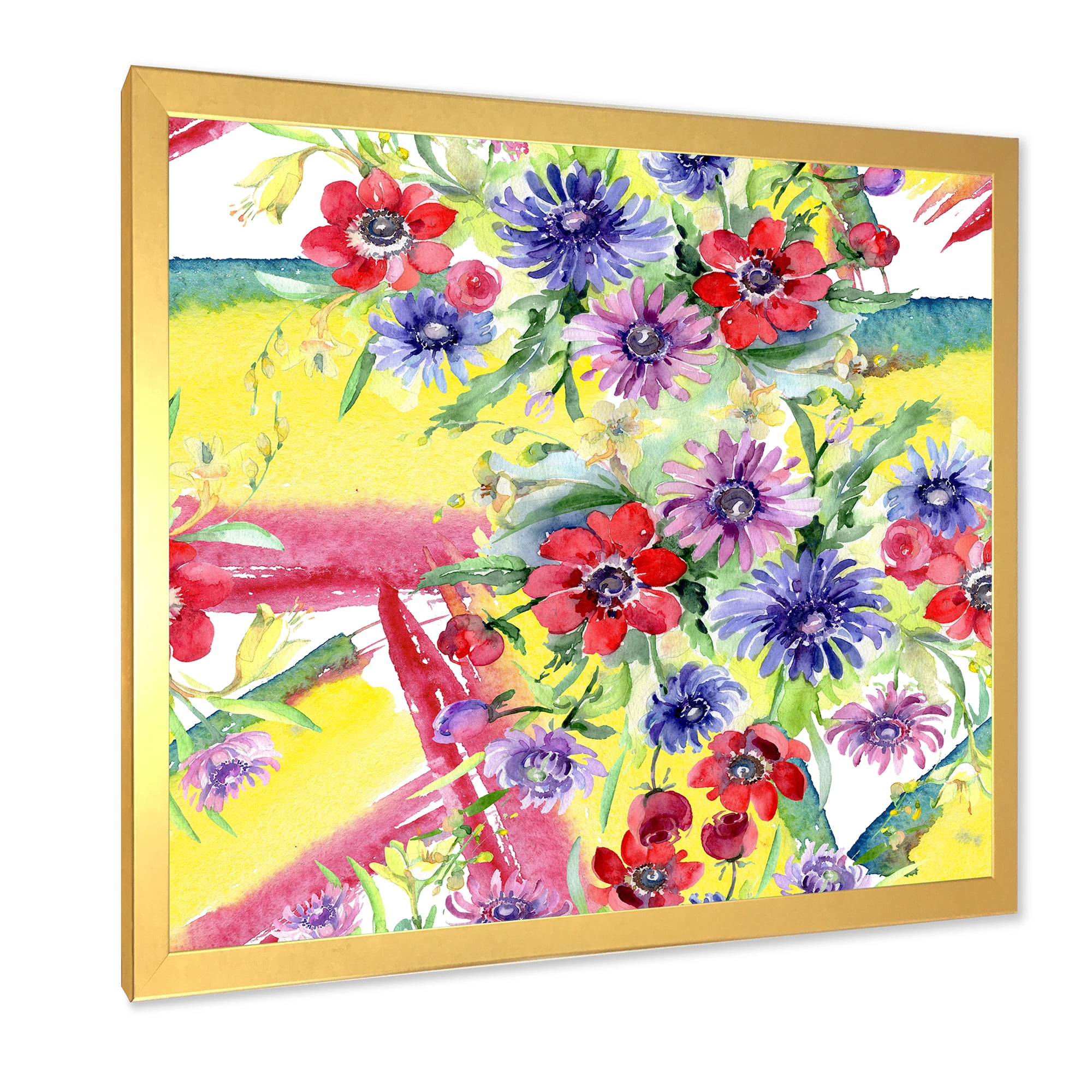 Designart 'Wildflowers and Vibrant Wild Spring Leaves V' Modern Framed Art Print