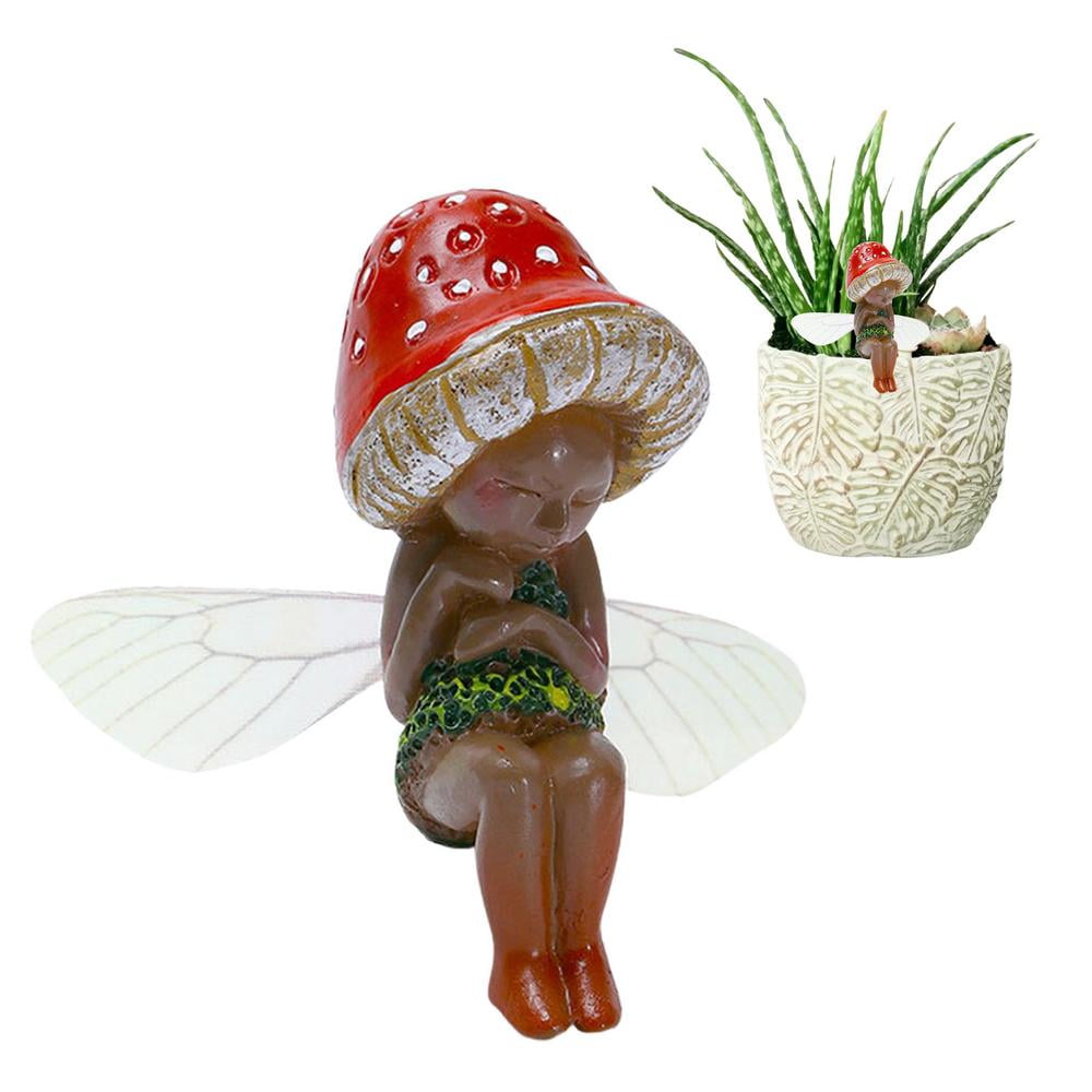 Ksruee Sleeping Fairy Figurine Resin Statue Garden Mushroom Decorations