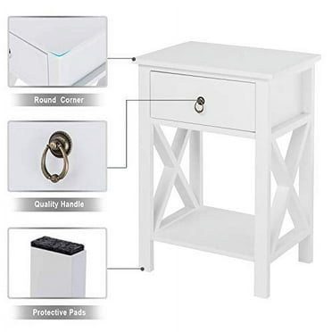 Bonnlo White End Side Table Nightstand Bedside Table with Drawer and Storage Shelf