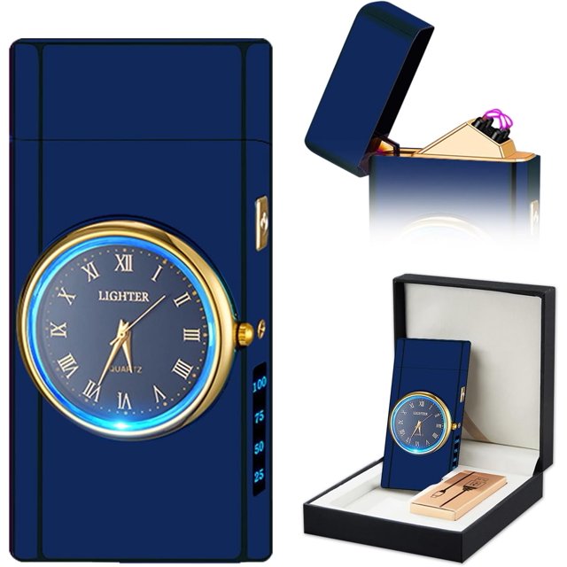 SKRFIRE Electric Lighter Double Arc Plasma Lighter, Rechargeable Lighter with Battery Display Indication Cool Lighter Revolve with Gift Box for Friends, Family, Candles(blue)