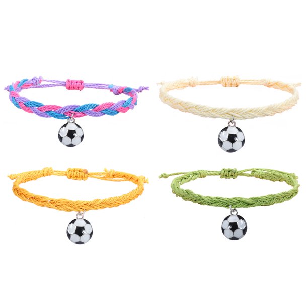 Pack de 4 Pulseras de la Amistad con Dijes de Fútbol Tejidos Coloridos, Ajustables para Hombres y Mujeres Adepaton BST3002980-6