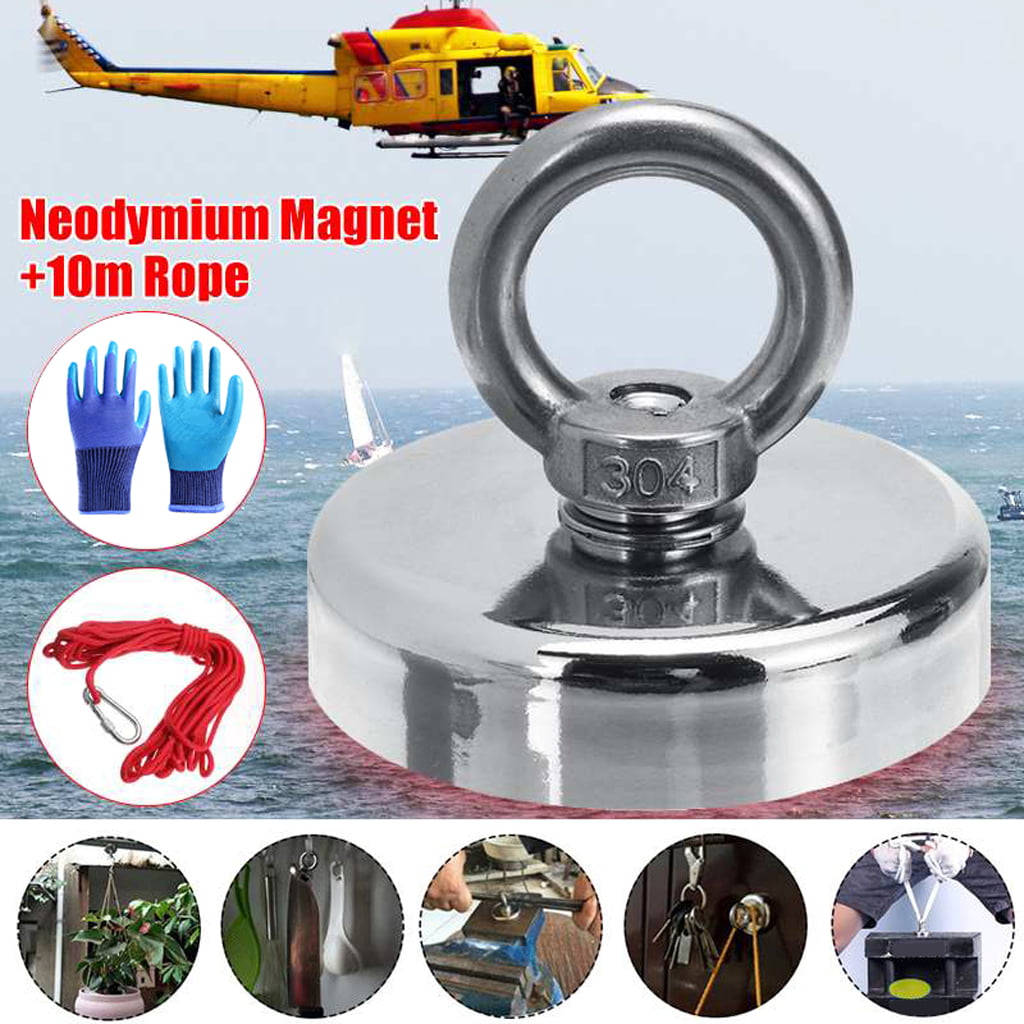 120kg Double Sided Round Recovery Salvage Neodymium Fishing Magnet 10M Rope Kit 
