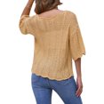 thumbnail image 3 of INSPIRE CHIC Women's Short Sleeve Crew Neck Hollow Out Summer Crochet Tops XL Khaki, 3 of 6