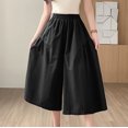 thumbnail image 5 of Women's Wide Leg Capris Fshion Elastic Waist Solid Pants with Pockets High Waist Casual Dress Crop Pants Loose Fit Trousers(Free Size,Black), 5 of 5