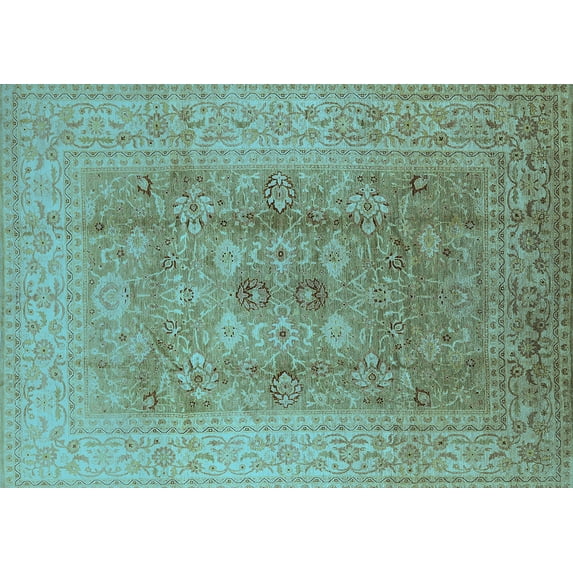 Ahgly Company Indoor Rectangle Oriental Light Blue Industrial Area Rugs, 7' x 9'