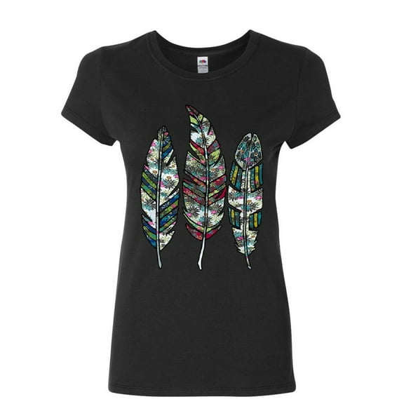 Tee Hunt Three Feathers Women's T-Shirt Cute Nature Wildlife Ornament Colorful Shirt