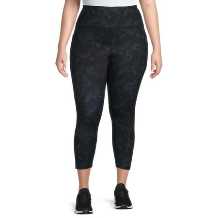 Reebok Women's Plus Size Printed Prime Highrise 7/8 Legging with 25" Inseam and Side Zipper Pocket