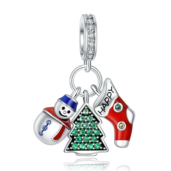 925 Sterling Silver Charm for Bracelets Christmas Tree Snowman Christmas Socks Pendant Women Bracelet Charm