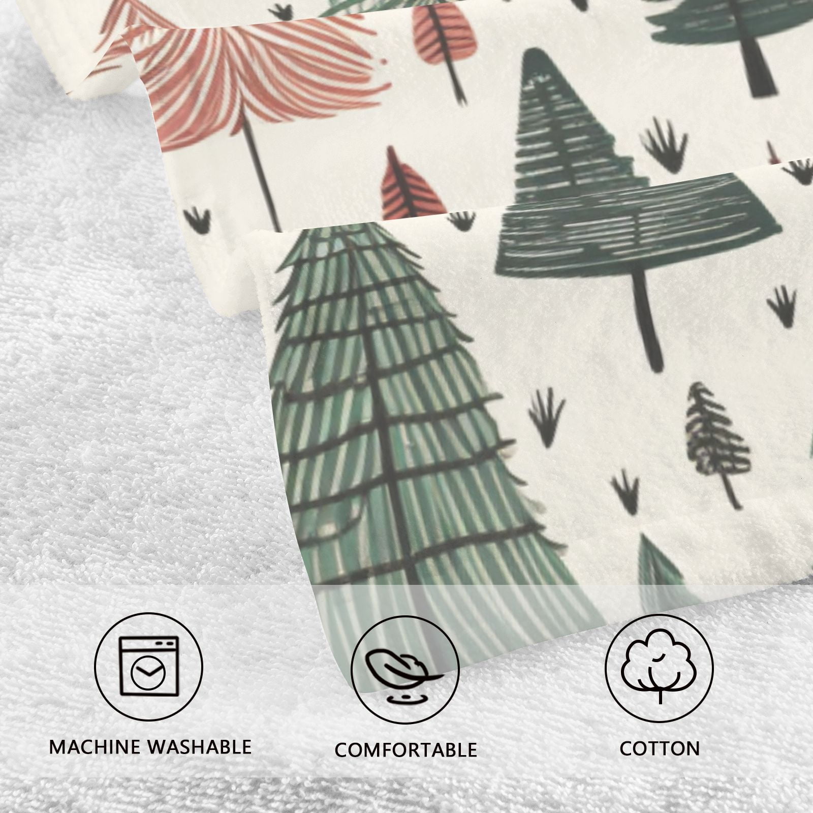 Christmas Trees Hand Towels Cotton Bath Towels Large Face Towels Absorbent for Bathroom 2 Packs