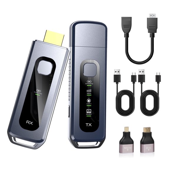 Wireless HDMI Extender Kit, 1080P 60Hz Transmitter Receiver, No WiFi/Bluetooth, 2.4G/5G Low Latency, Plug & Play, 30M/98ft, HDCP 2.2, Mirror/Extend, Privacy, LED, for Laptop TV Projector Switch