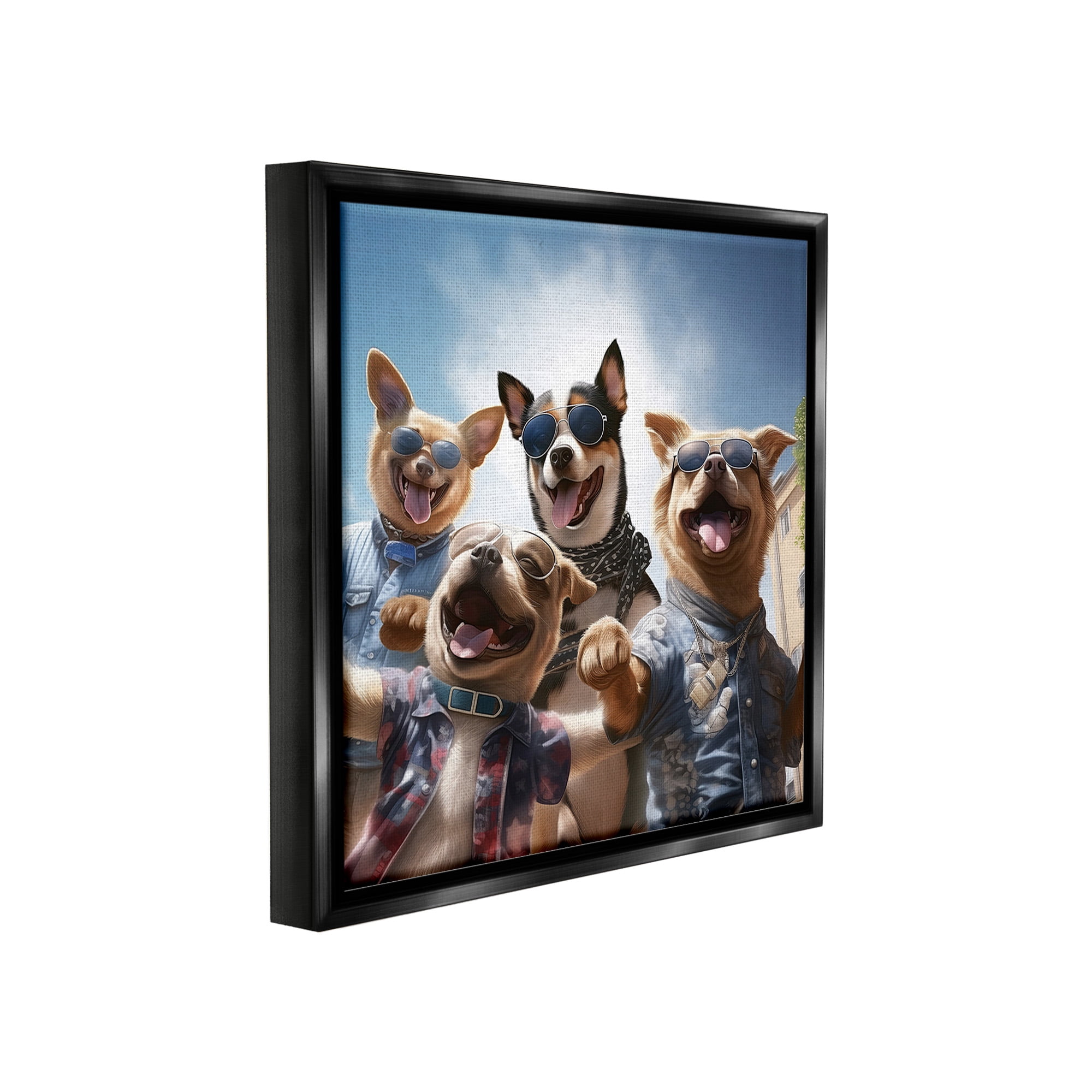 Stupell Industries Trendy Dogs Selfie Animals & Insects Painting Black Floater Framed Canvas Art Print Wall Art, 25 x 25