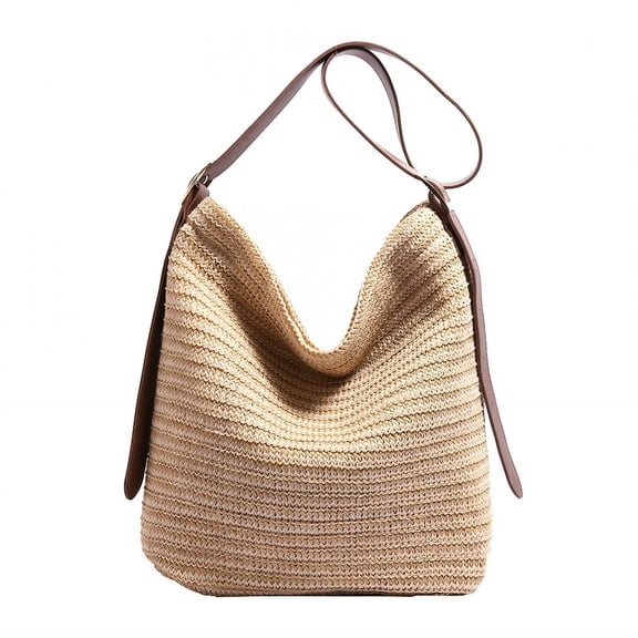 ELORIAH Woven Bag,Spacious Capacity Straw Beach Bag,Secure Zipper Closure Woven Tote Bag for Women,Brown