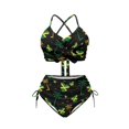 thumbnail image 4 of Xoenoiee Heart Jamaica Flag Palm Tree Print Women High Waisted Bikini Sets V Neck Tummy Control Bathing Suit Two Piece Swimsuits with Removable Pad, M, 4 of 7