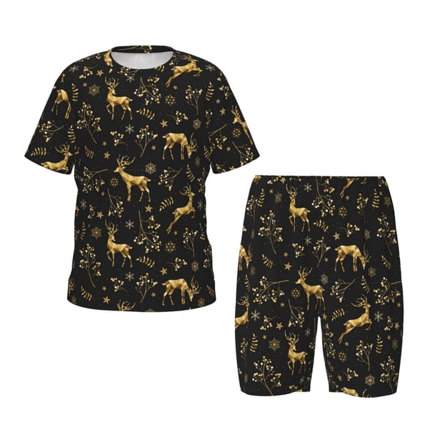 Balery Christmas Gold Deers1 Conjunto de Pijama Infantil de Manga Corta con Estampado – Ropa de Dormir de Algodón Suave-4X-Large