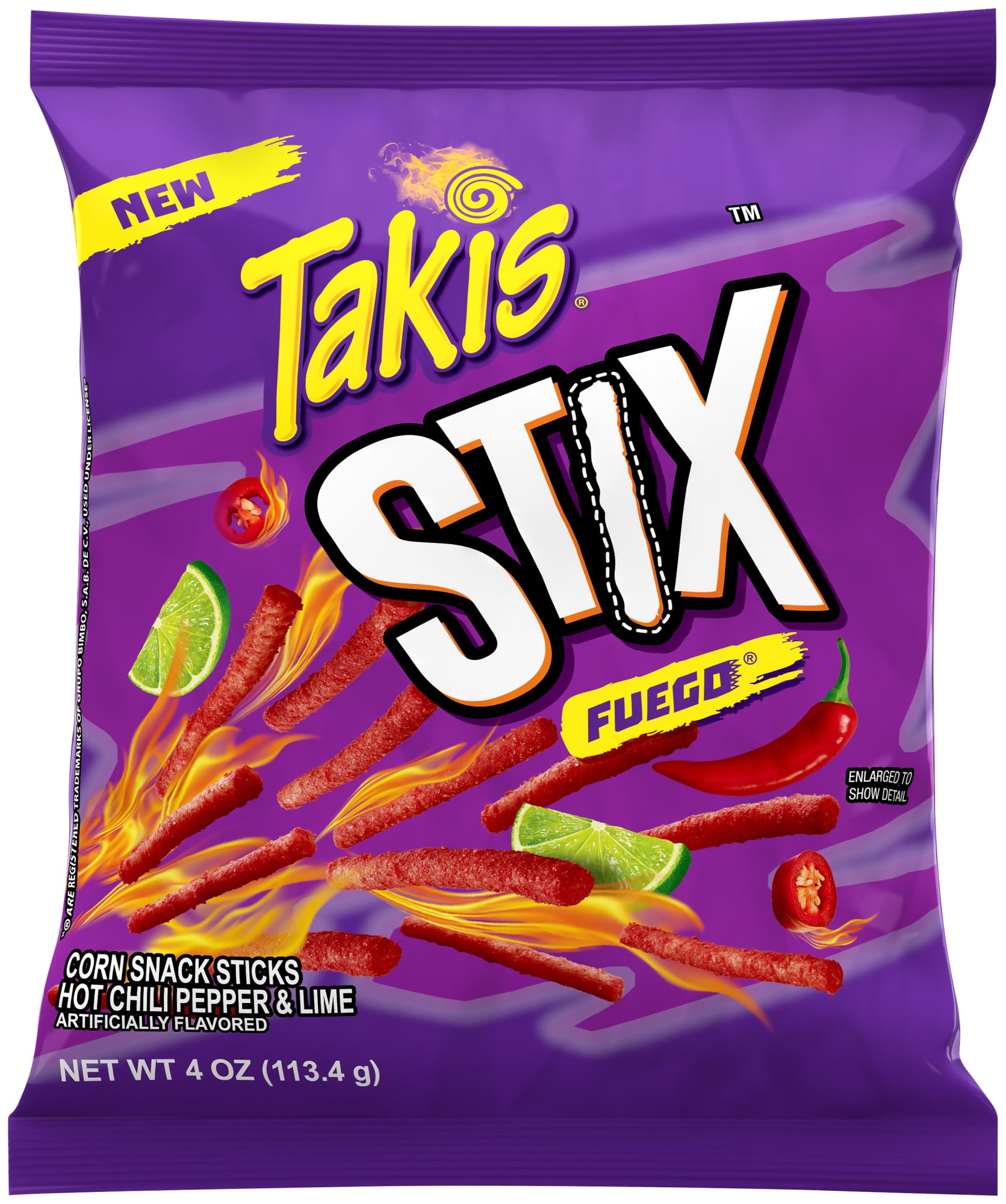 Takis Stix Fuego Corn Sticks, Hot Chili Pepper and Lime Artificially