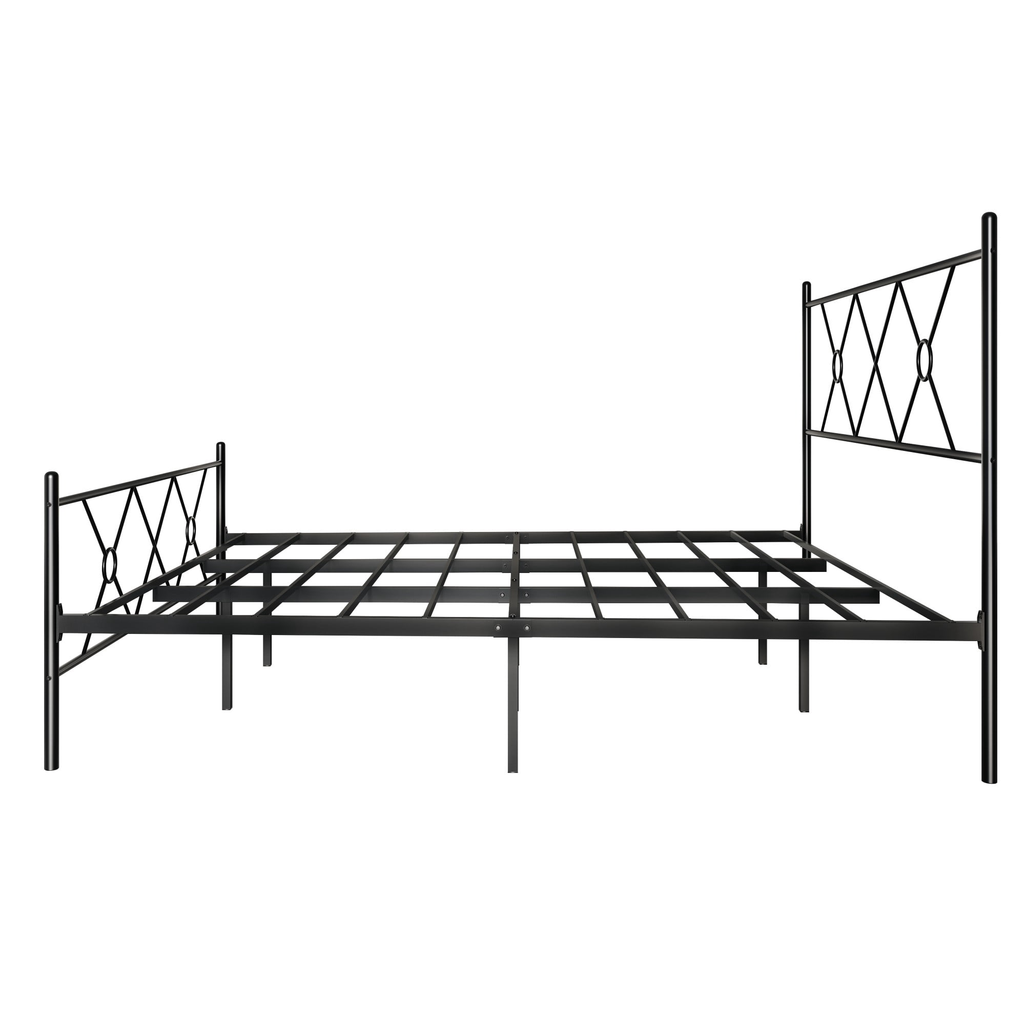 Home Design Marietta Full Modern Metal Bed, Diamond Pattern Design, No Box Spring Needed, Black, Easy Assembly