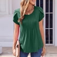 thumbnail image 3 of Oalirro Petal Short Sleeve Top for Women Summer Casual Crew Neck Shirts Solid Dressy Blouse Pleated Tunics, 3 of 9