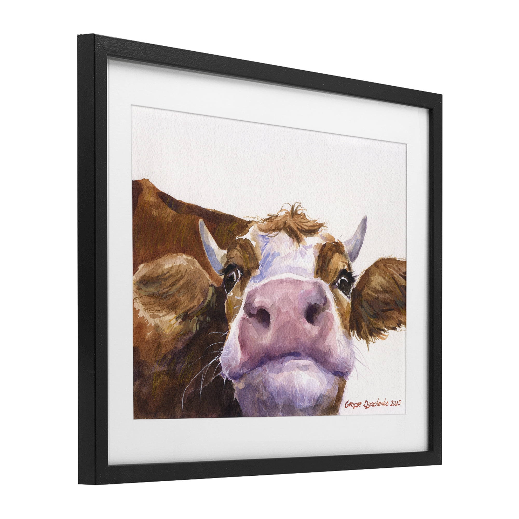 Stupell Industries Cute Cow Close Up Black Framed Print Under Glass, design by George Dyachenko