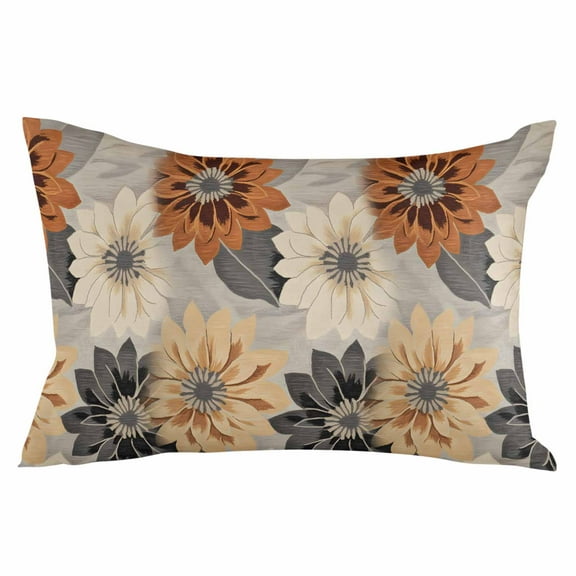 Burnt Orange Grey Black Flower Throw Pillow Cover 12 x 20 Inch Decorative Pillow Cover Spring Floral Botanical Lumbar Pillowcase Seasonal Rectangle Cushion Case for Couch Sofa Bed Living Room